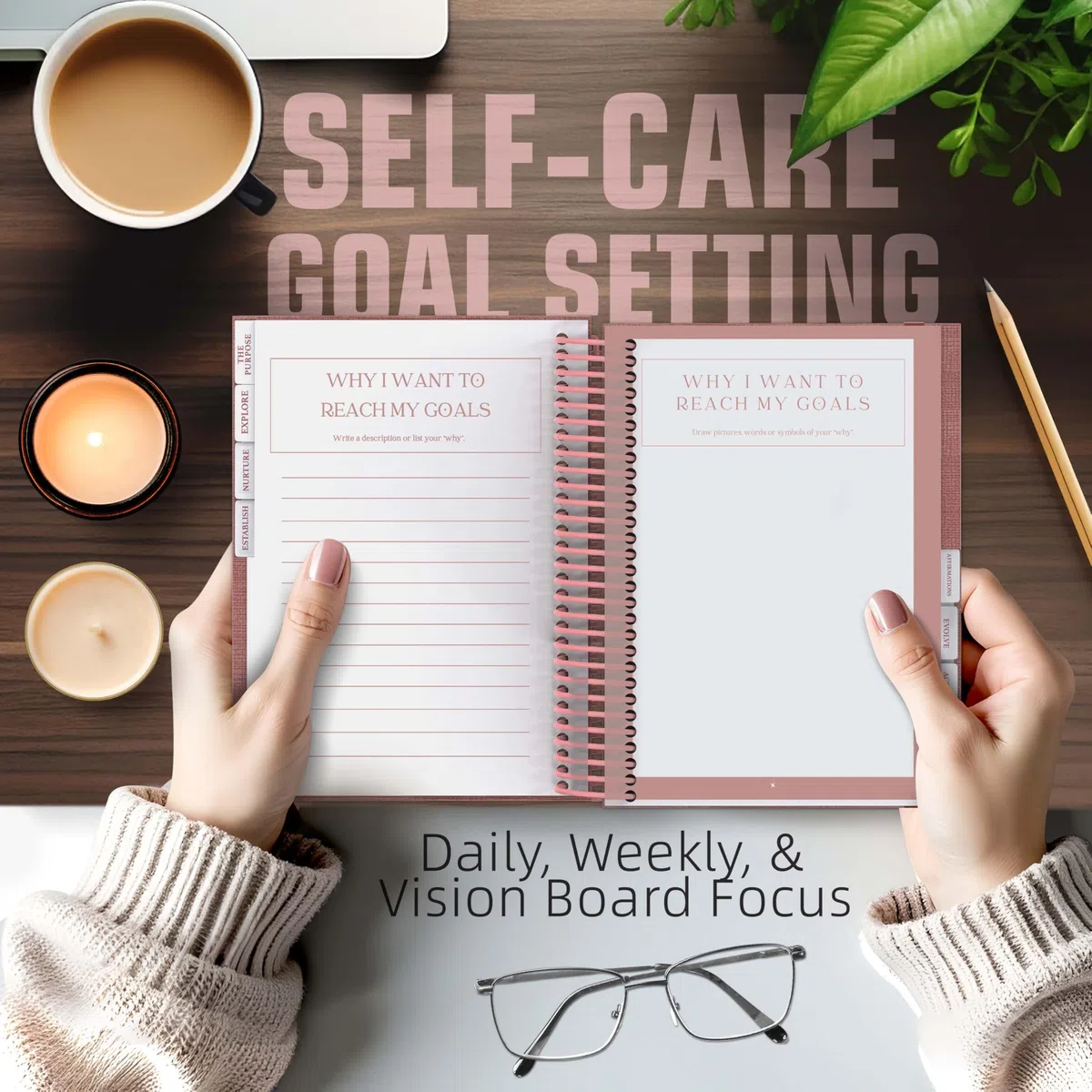 Planners with Purpose Diario de cuidado personal – Cuaderno de reflexión diario guiado para apoyar los hábitos de salud mental y física – Planificador de manifestación y afirmaciones de amor propio –