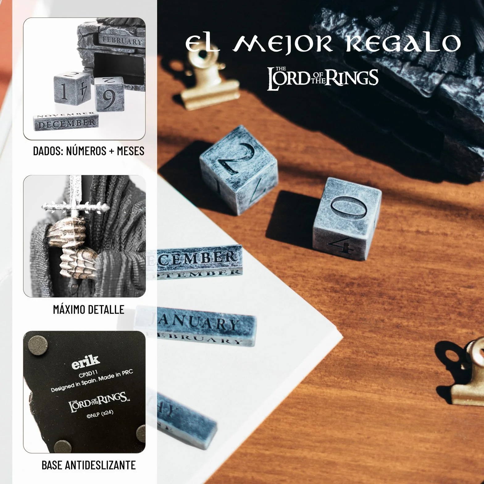 Calendario Perpetuo El Señor de los Anillos 3D - Figura Nazgûl para Decoracion Habitacion │ El Señor de los Anillos Regalos Merchandising (23x8,5cm)