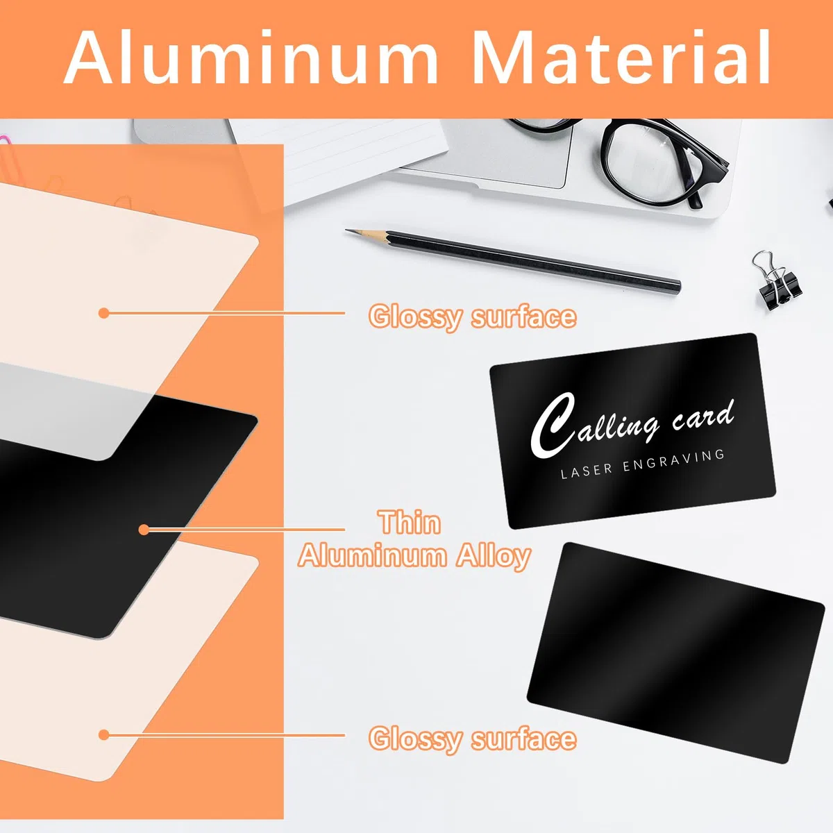 350 tarjetas de visita de metal en blanco, tarjetas de visita de metal de aluminio negro para grabado láser CNC, grabado láser, multiusos, tarjetas de visita personalizadas, grosor en blanco, 0.01