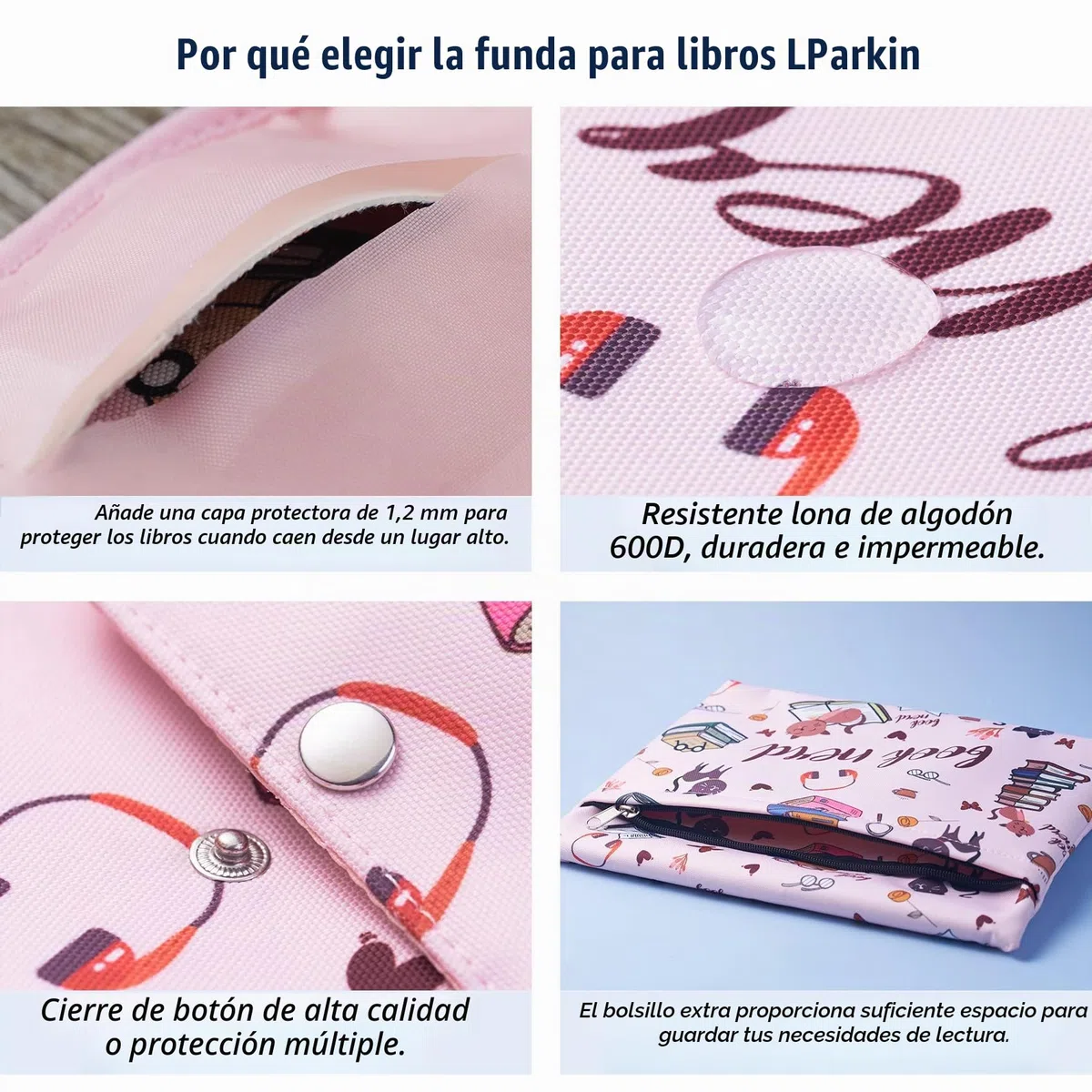 Funda de libro para amantes de los libros, protector de libro nerd de libro, fundas de libro para tapa blanda, fundas de libro con cremallera con tela acolchada, lavable, mediana 11 x 9 pulgadas