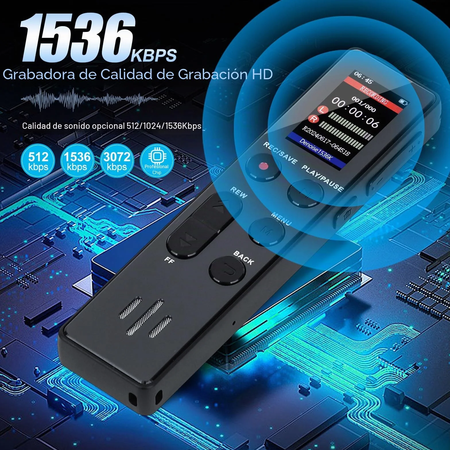 Grabadora de Voz COVVY 64 GB Activada por Voz Portátil con Reproducción Mini Dispositivo de Grabación para Entrevista Clase Reunión