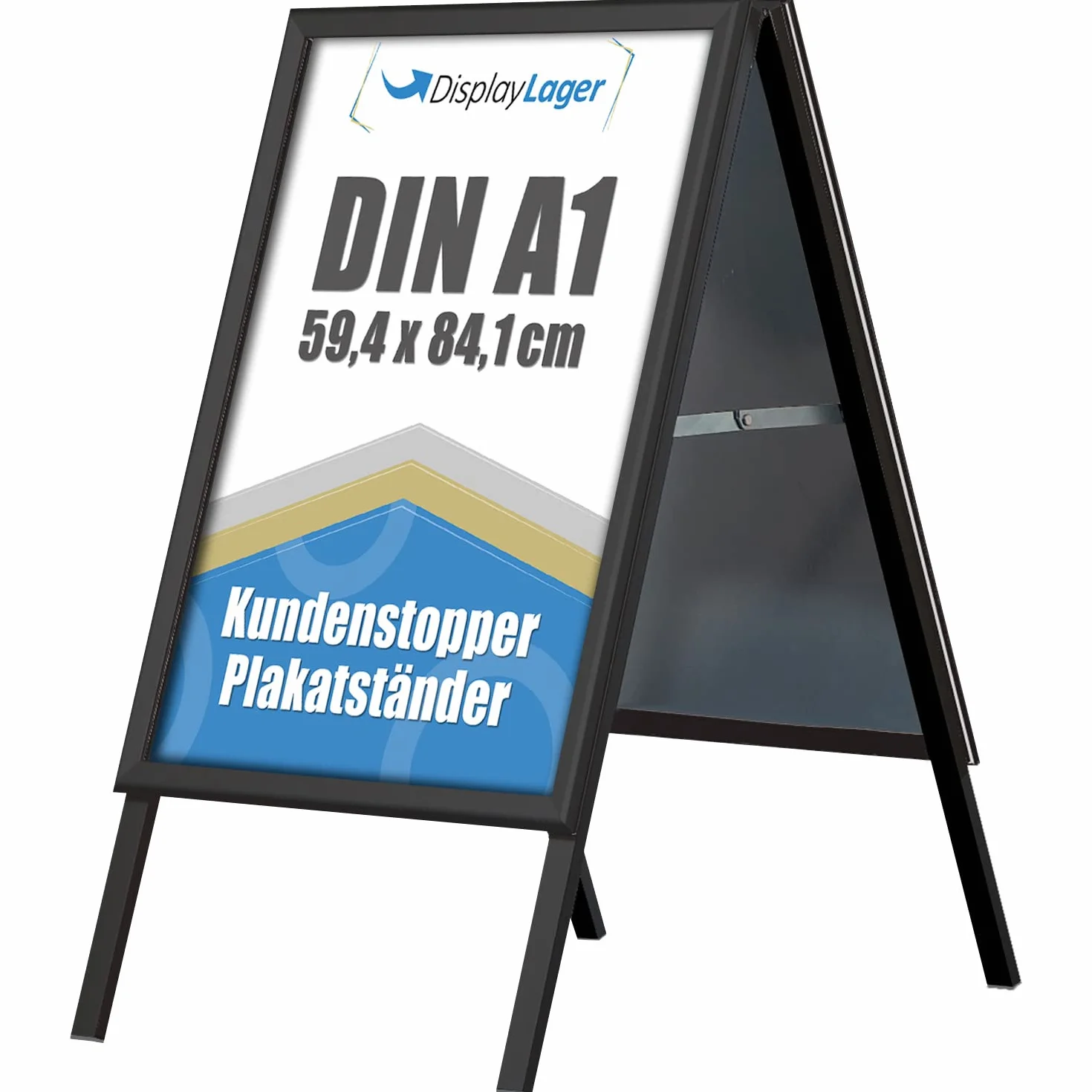 Displaylager - Tope para clientes de color negro, de aluminio con inglete A1 | Soporte para carteles DIN A1 para 2 carteles | Resistente a la intemper.