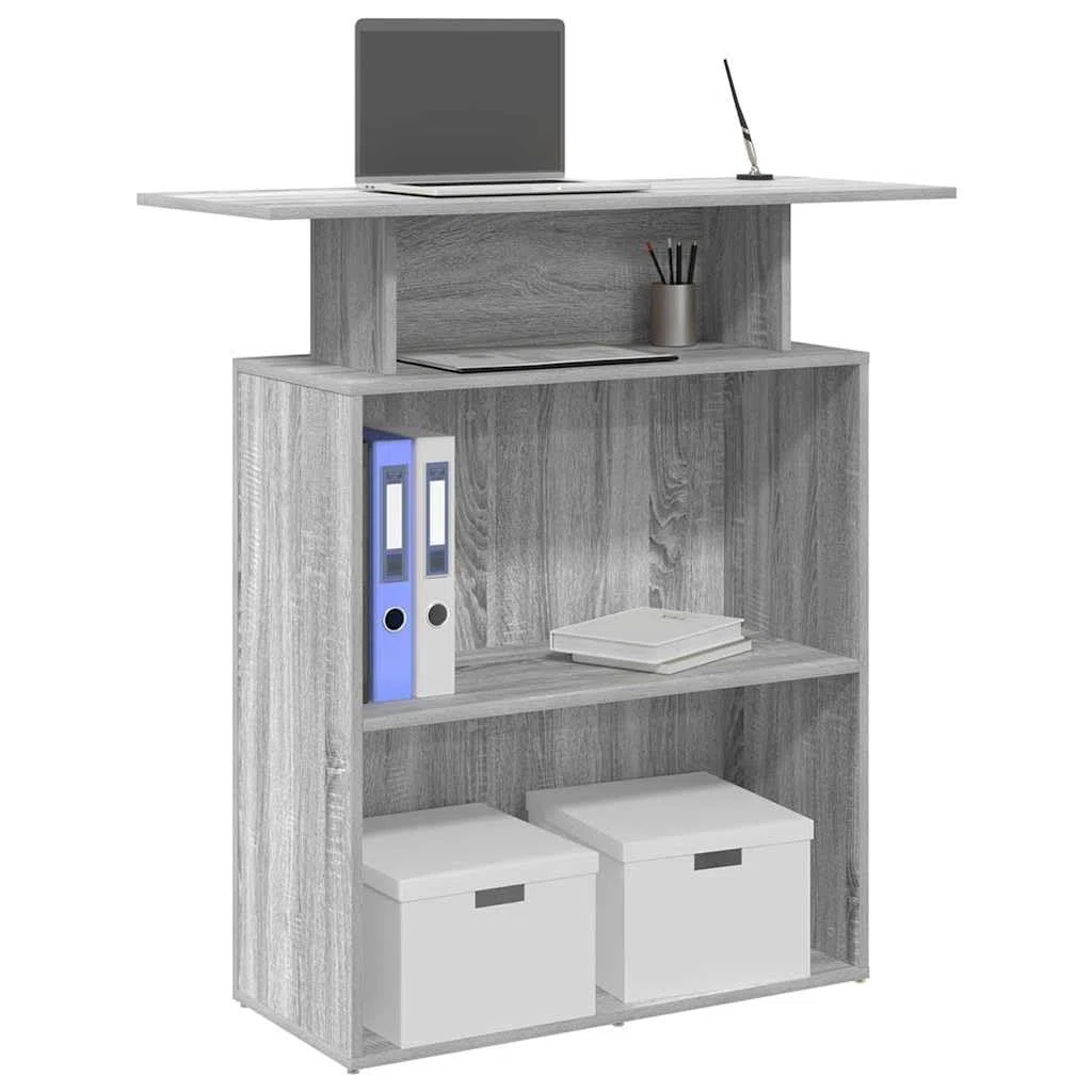 Barra de recepción gris Sonoma 100 x 40 x 104 cm, material de madera, mostrador de recepción con estante y mostrador alto, moderno mostrador de tienda para oficina, hotel, salón y consultoría