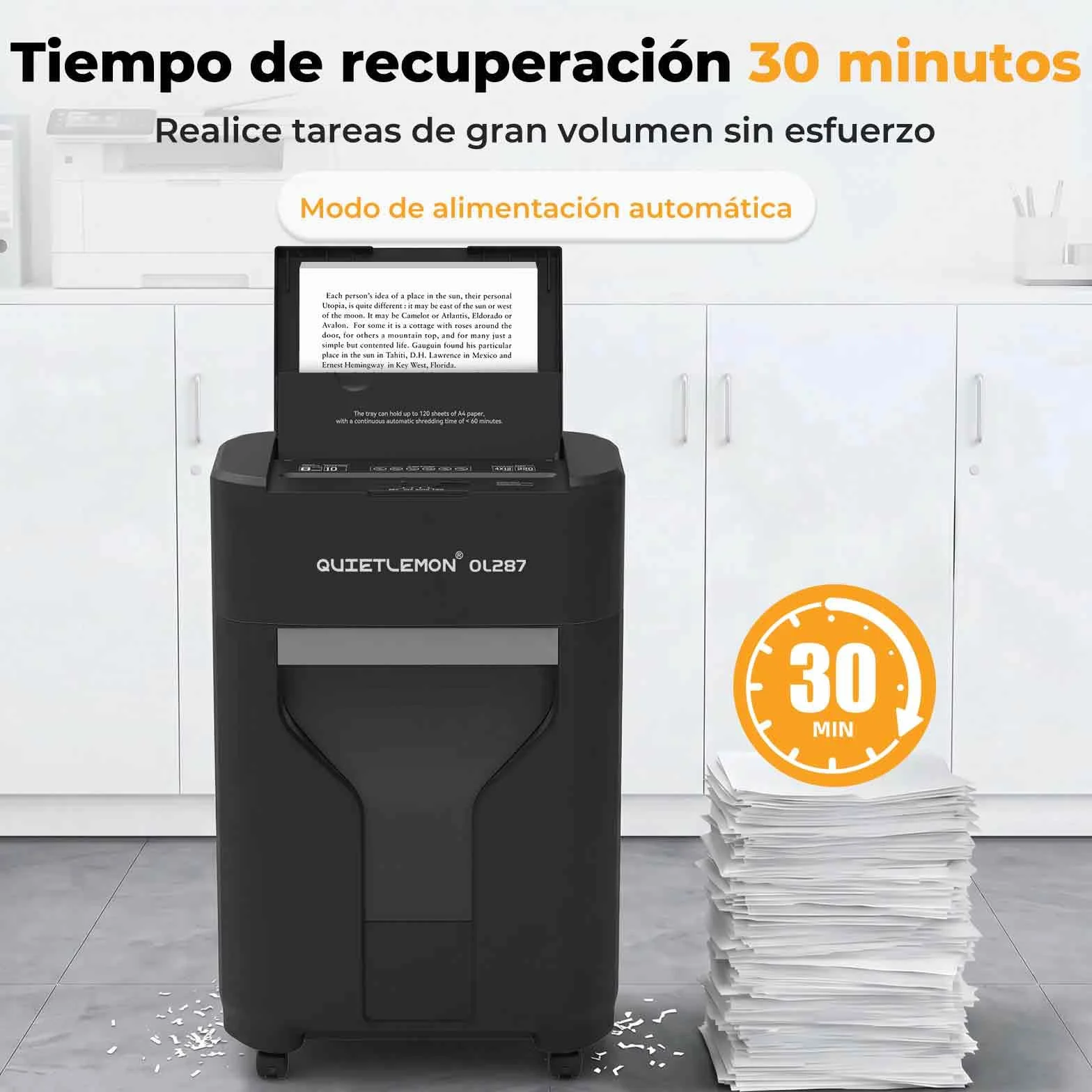 120 Hojas trituradora de Papel con alimentación automática, 60 min de Funcionamiento Continuo, P-4, Destructora Documentos Eléctrica Papelera 17L Oficina Casa Industrial Hogar