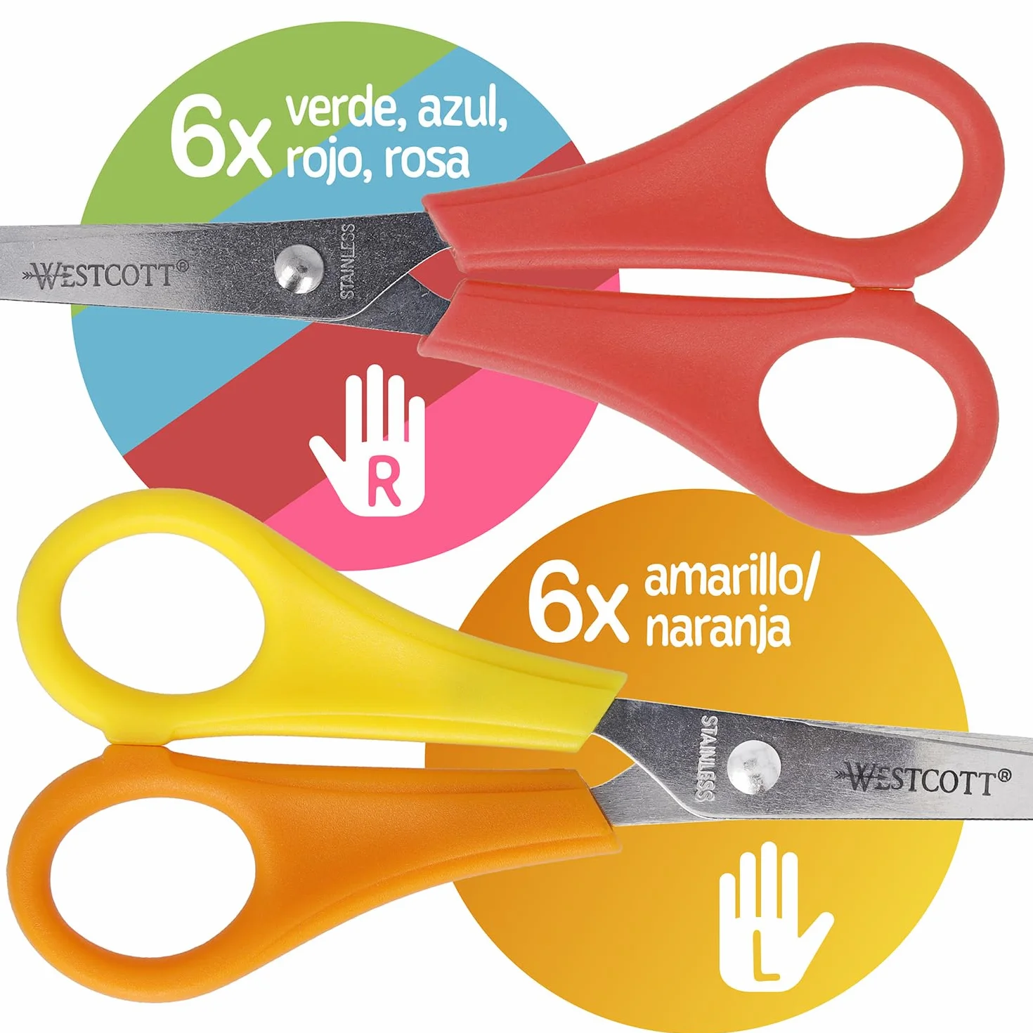 Westcott Tijeras para niños, 30 unidades en caja expositora | Tijeras con escala integrada de 5 cm | Tijeras para manualidades de 13 cm (5"), ideales para manos infantiles | Punta redondeada | E-2150S