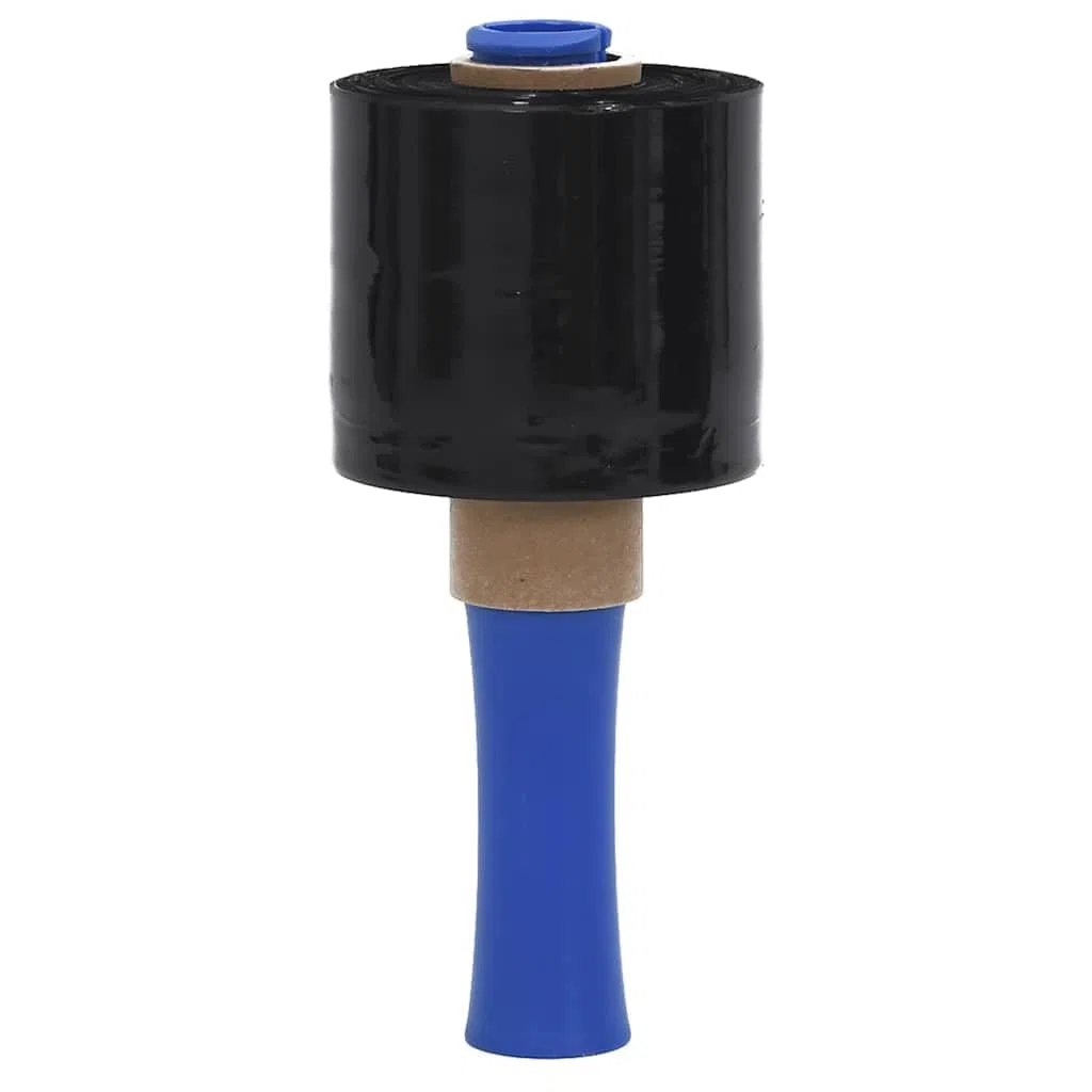 Láminas elásticas negras de 23 μm, 10 cm x 300 m, material de embalaje de polietileno, 10 unidades con asa para cartón, suministros de envío, acolchado y protección de transporte, versátiles