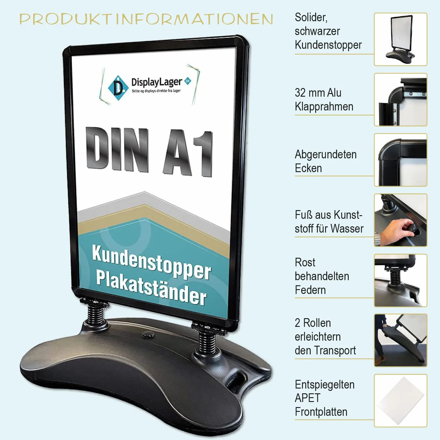 Soporte para carteles Wind-Sign negro DIN A1 594 x 841 mm resistente a la intemperie con ruedas