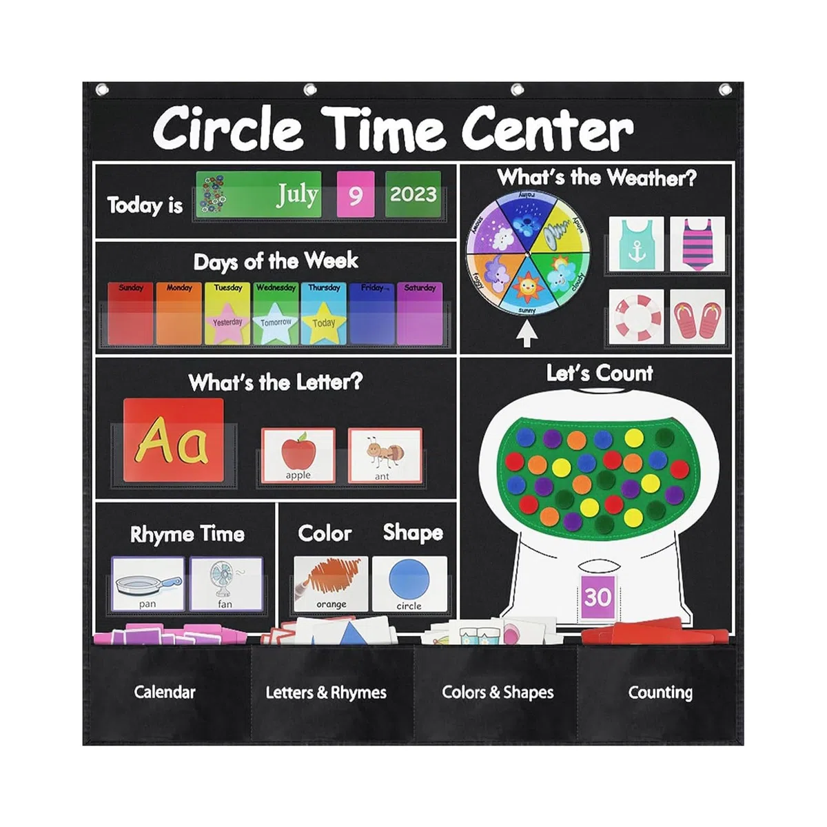 Gráfico de bolsillo educativo para centro del Calendario de aprendizaje Número del Letra Gráfico de bolsillo del Centro de educativo para calendario de aprendizaje