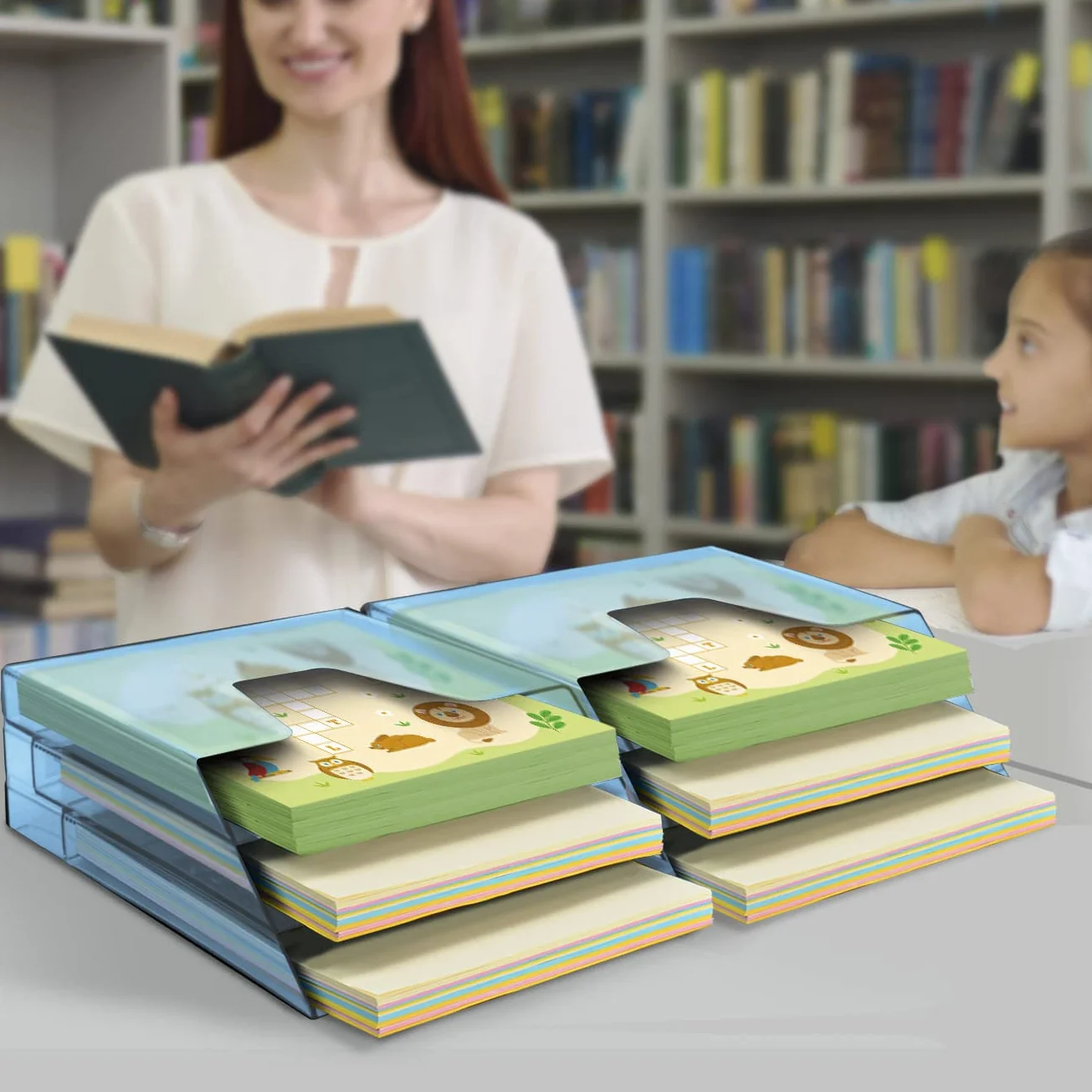 Acrimet Organizador vertical de triple carpeta de archivos azul transparente