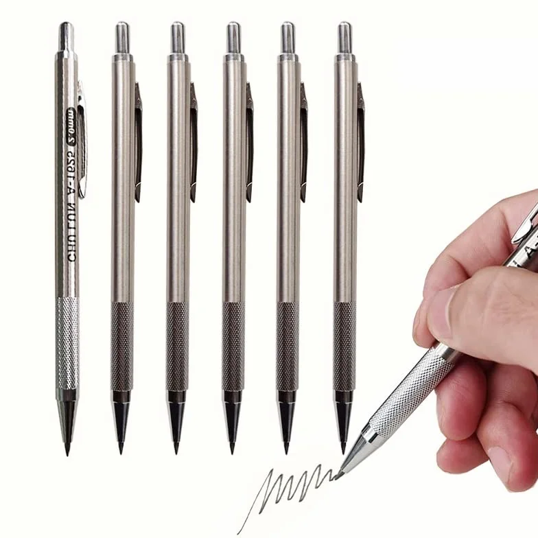 Lápiz mecánico de Metal de 2,0 mm, lápiz automático, Minas reemplazables 2B y HB, lápiz automático para Arte (1 lápiz) (4 Minas HB)