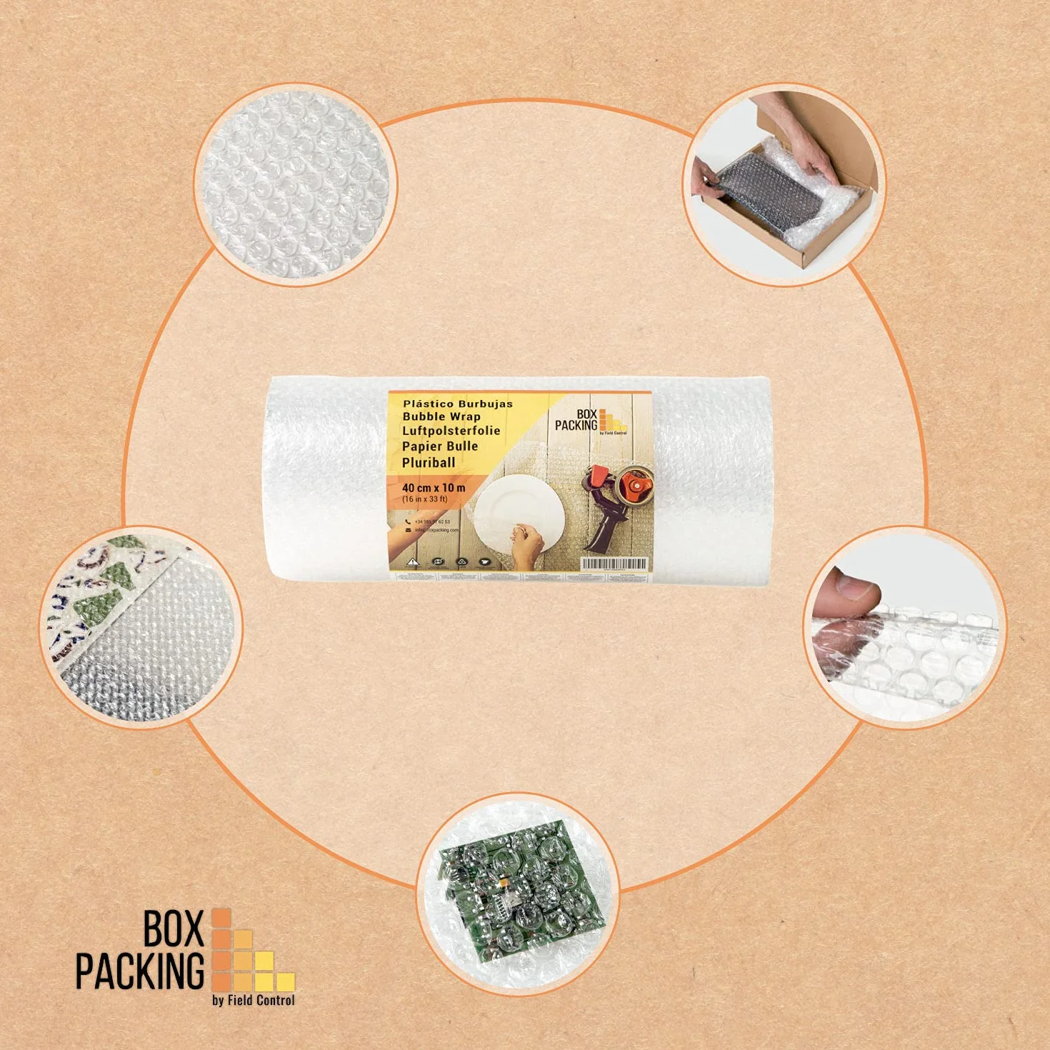BOXPACKING | Papel Burbujas Embalaje Mudanza | Plástico Burbujas | 40 cm x 10 m | Rollo burbujas Embalaje | Bubble Wrap | Protección de objetos frágiles para envíos y mudanza | Burbuja 1 cm (40 g/m²)