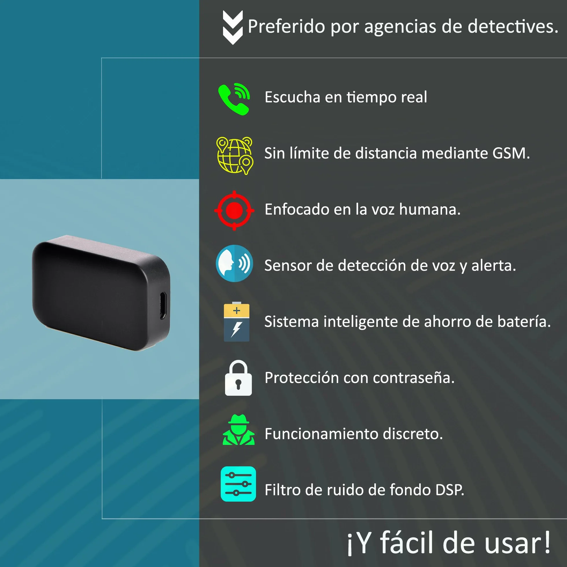 Grabadora de Voz Espía GSM en Tiempo Real con Mejora de Voz