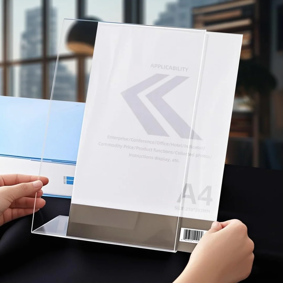 Expositor Metacrilato Transparente A4, Soporte de Escritorio, Porta Precio para Oficinas Comercios (12 Piezas)