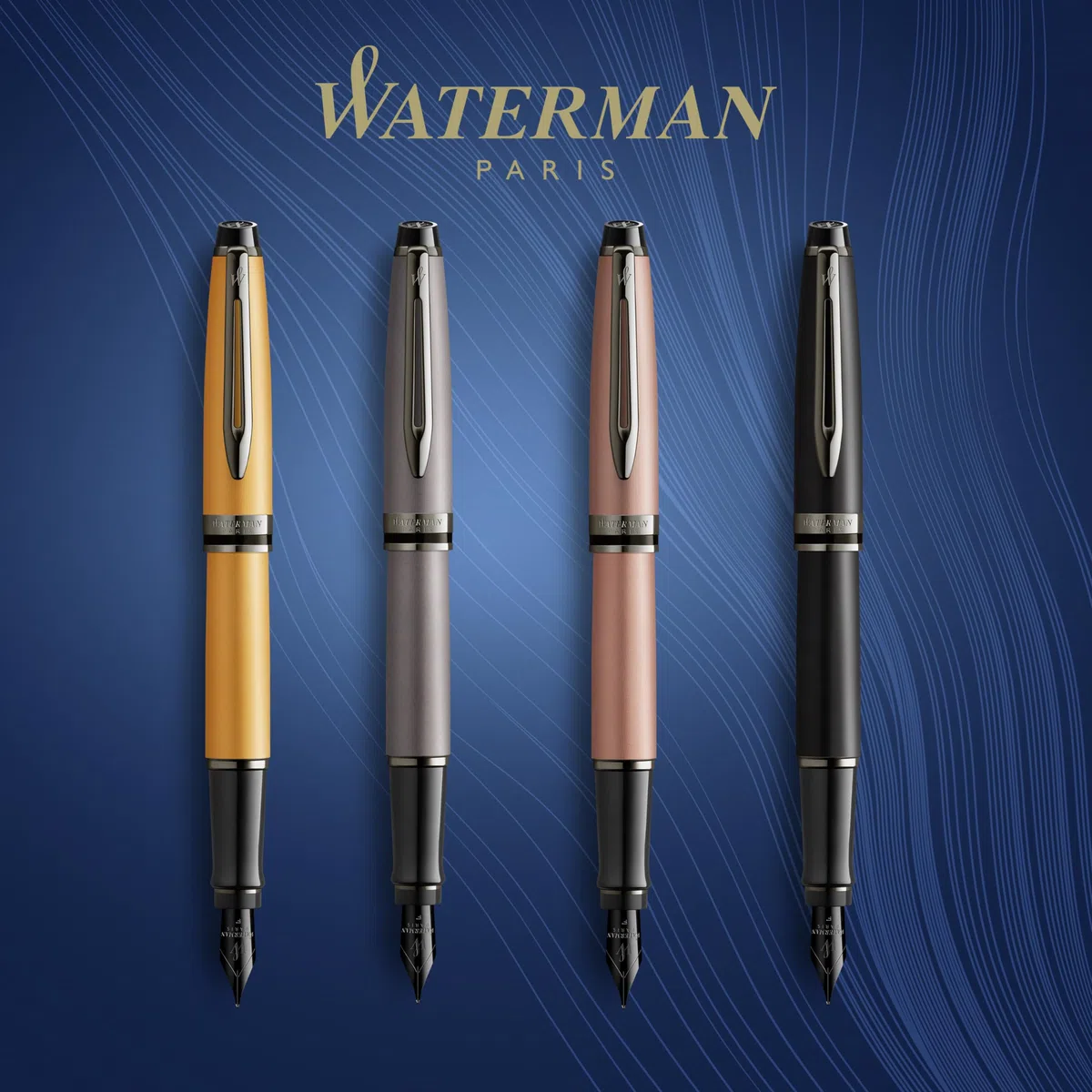 Waterman Bolígrafo Expert | Lacado en dorado metalizado con detalles en rutenio | Punta mediana | Tinta negra | Con caja de regalo
