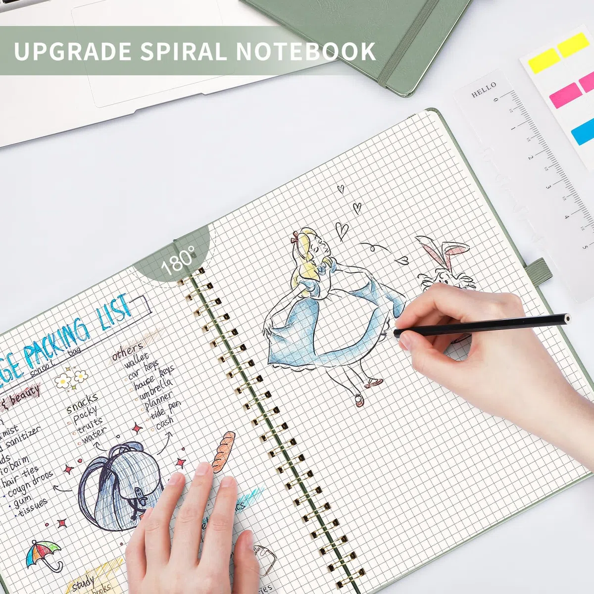 AHGXG Cuaderno de papel cuadriculado, cuaderno en espiral de 8.5 x 11 pulgadas, cuaderno de cuadrícula grande de cuero de tapa dura A4, papel gráfico grueso de 100 g/m², diarios para escritura
