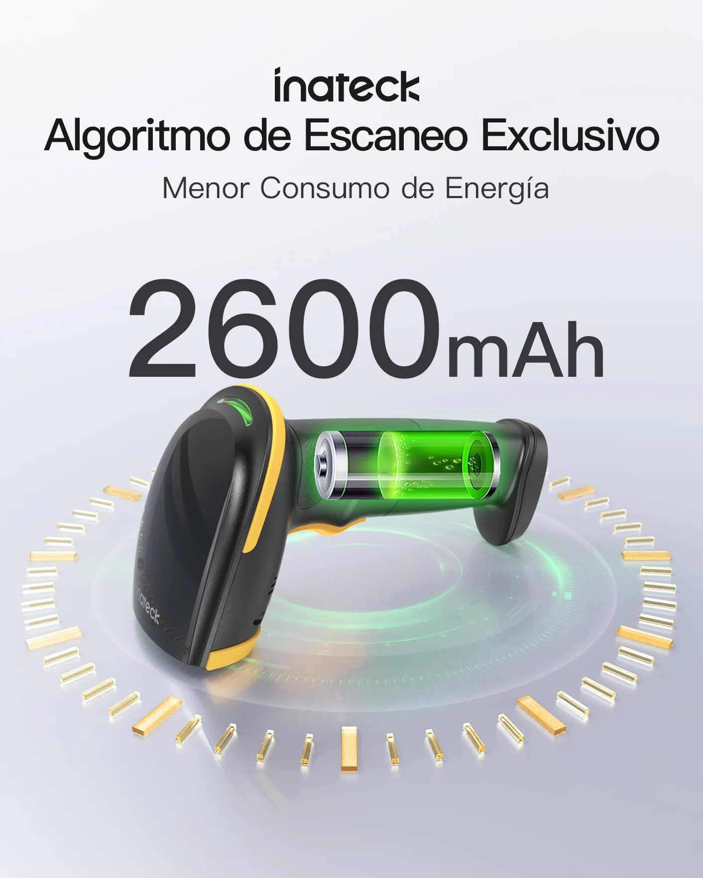 Inateck Escáner de Código de Barras 2D con Soporte Inteligente, Lector Codigo Barras Inalambrico, Barcode Scanner con App y SDK, Imager 2D con Batería de 2600mAh, BCST-35