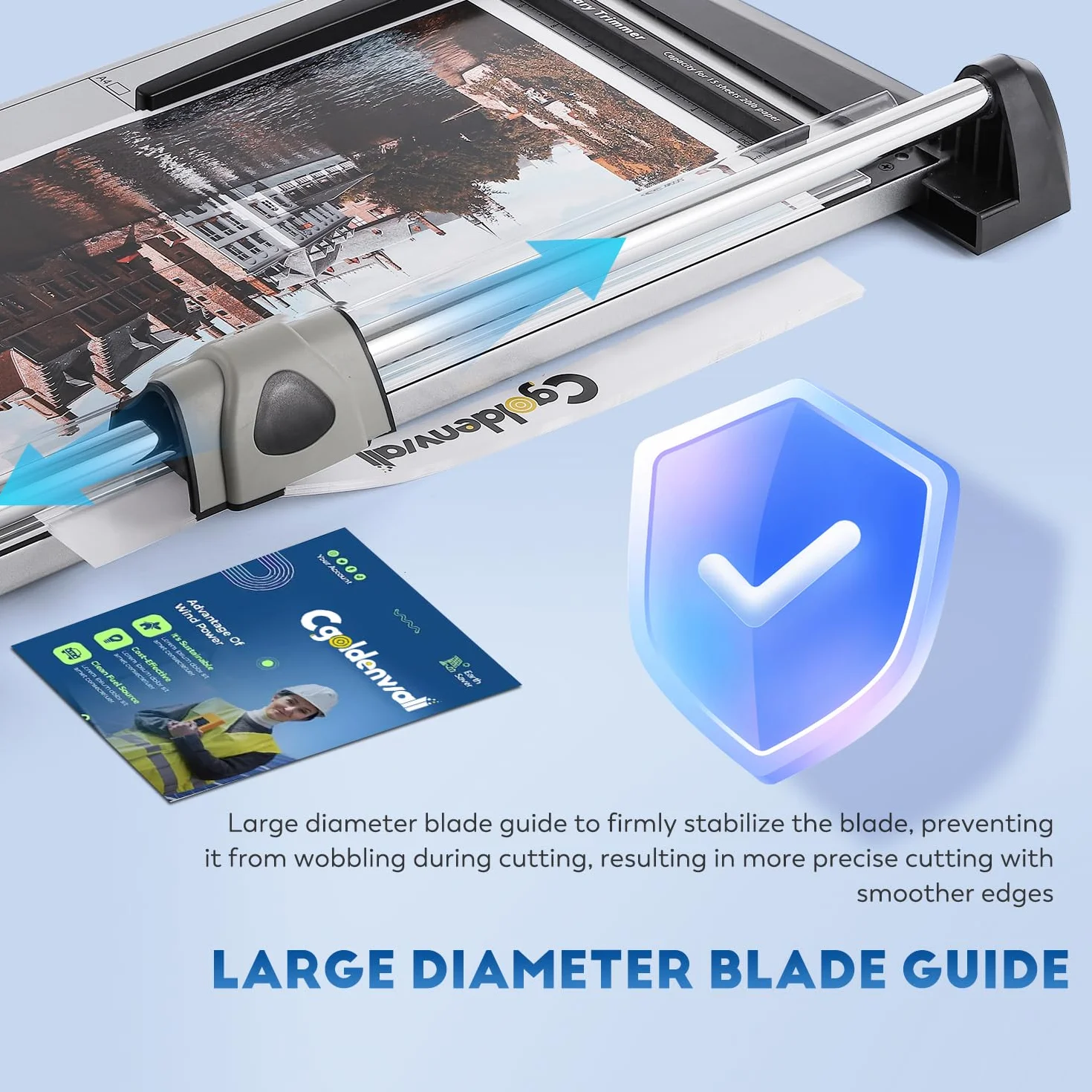 CGOLDENWALL A3 Cortador de Papel Industrial 15 Hojas Capacidad, con Regla Lateral, Medición Rejilla de A3-A6 y Protección de Seguridad, Massicot Disco Rotativa para Papel, Foto, Papel Artesanal, PVC