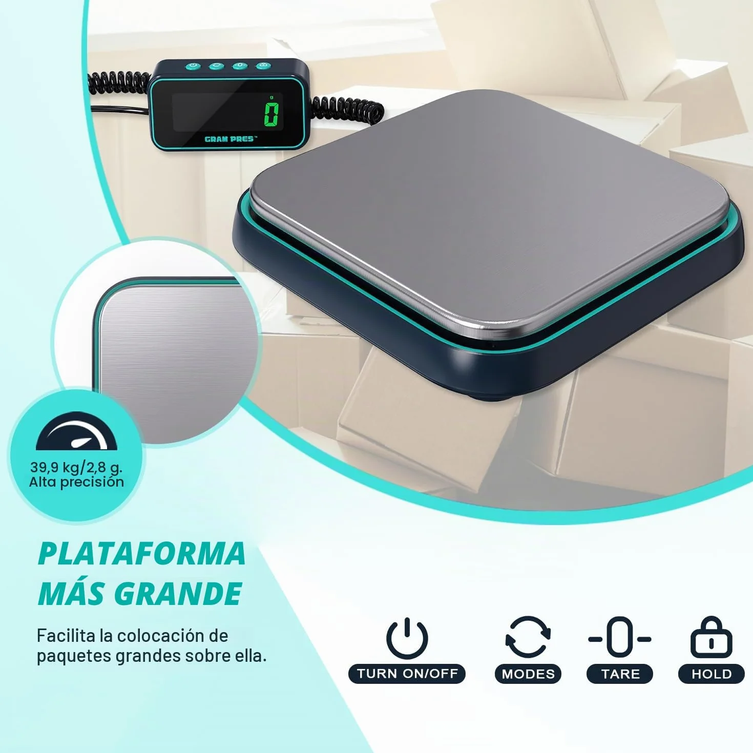GRAM PRES Báscula de correo digital, 86 lbs/0,1 oz de alta precisión para paquetes con Hold/Tara/pantalla LCD separada, báscula postal de acero inoxidable, báscula de paquetes para pequeñas empresas,