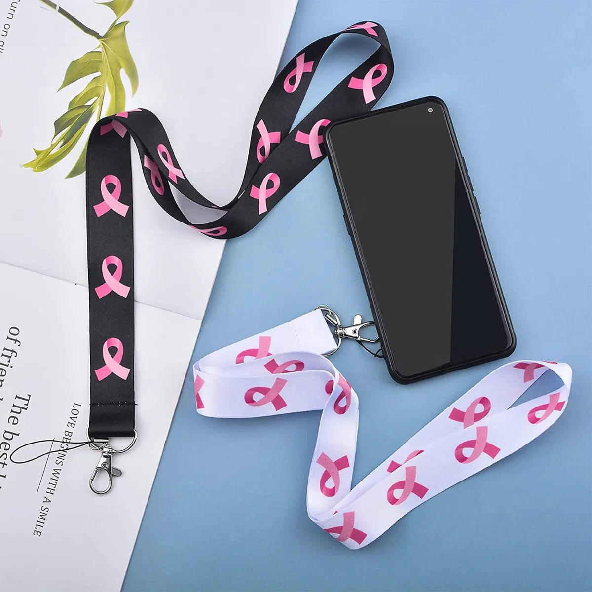 WANDIC, 20 Conciencia de cáncer de Mama cordón Pink Ribbon Lanyard Cuerpo Store Strep Insignia de la Tarjeta para la Tarjeta para la Insignia de ID de Llavero