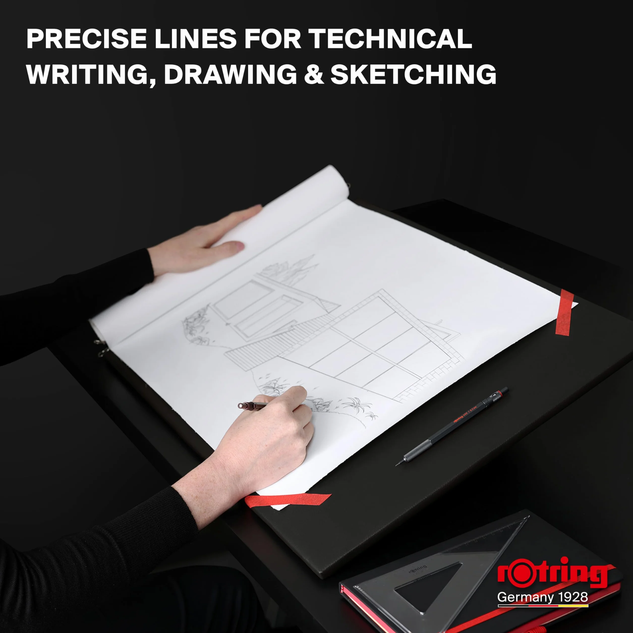 rOtring 600 Portaminas | Mina HB0,5 mm | Portaminas con cuerpo metalizado completo | Piedra oscura | Agarre estriado antideslizante y cuerpo hexagonal