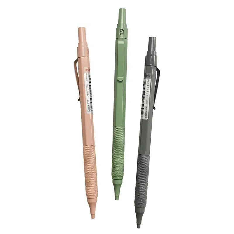 Lápiz automático de Metal (1 Unidad). No se rompe fácilmente. Mina de 0,5 mm. para Estudiantes. Lápiz automático de presión para Dibujo y bocetos con Borrador (Verde) (Rosa).