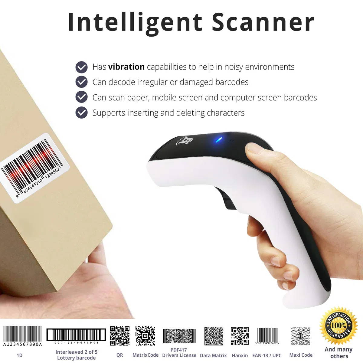 ScanAvenger Escáner de Código de Barras inalámbrico con Bluetooth 3 en 1 con Soporte Recargable para gestión de inventario portátil (1D y 2D sin Soporte de última generación)