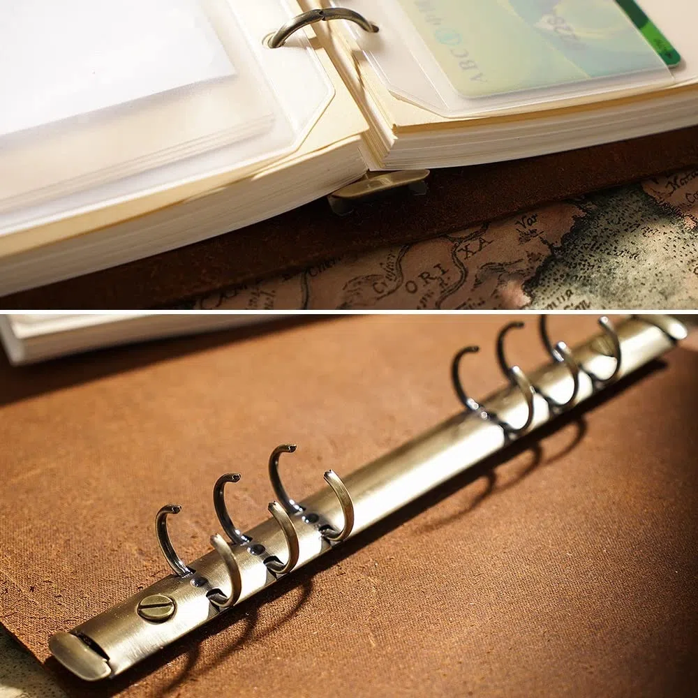 Cuaderno con anillo de cuero A5, diario en espiral, carpeta de latón, diario, boceto, Agenda, planificador, papelería