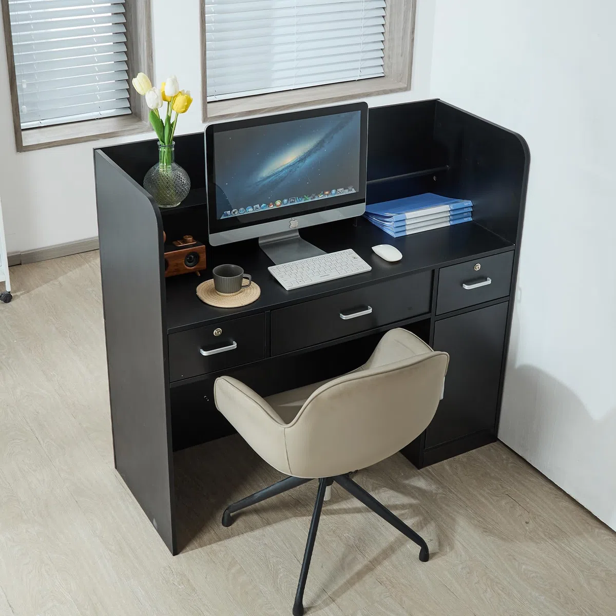 VEVOR Mostrador de Recepción 120x48x110 cm Mesa de Mostrador Frontal Rectangular Material Principal de MDF Mostrador de Venta Minorista para Caja, Vestíbulo, Salón de Belleza, Oficina, Negro