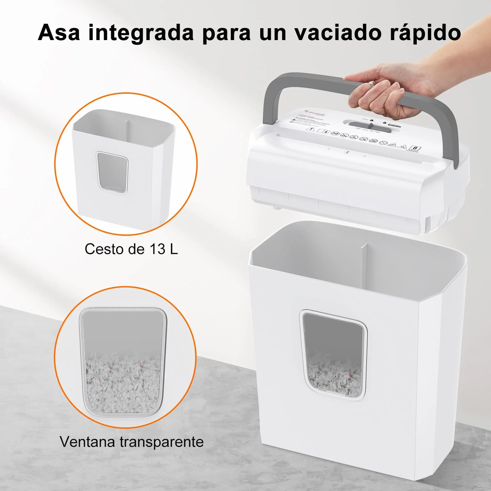 Bonsaii Destructora de Papel, Trituradora de 8 Hojas, Corte en Cruz P-4 (5x18mm), Destruye Tarjetas de Crédito, Grapas, Sobrecarga Protegida, Contenedor 13L para Oficina y Casa, C277-C