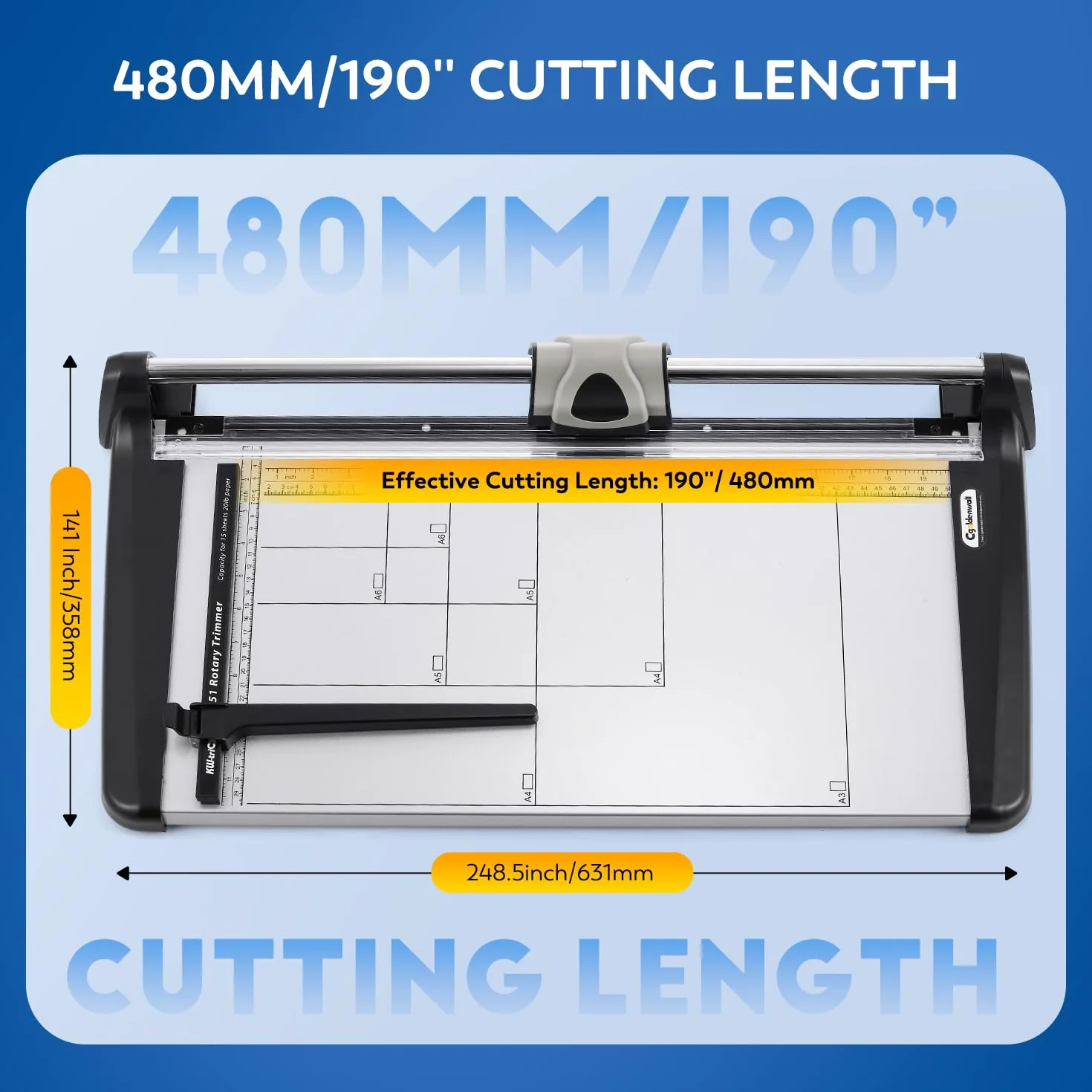CGOLDENWALL A3 Cortador de Papel Industrial 15 Hojas Capacidad, con Regla Lateral, Medición Rejilla de A3-A6 y Protección de Seguridad, Massicot Disco Rotativa para Papel, Foto, Papel Artesanal, PVC