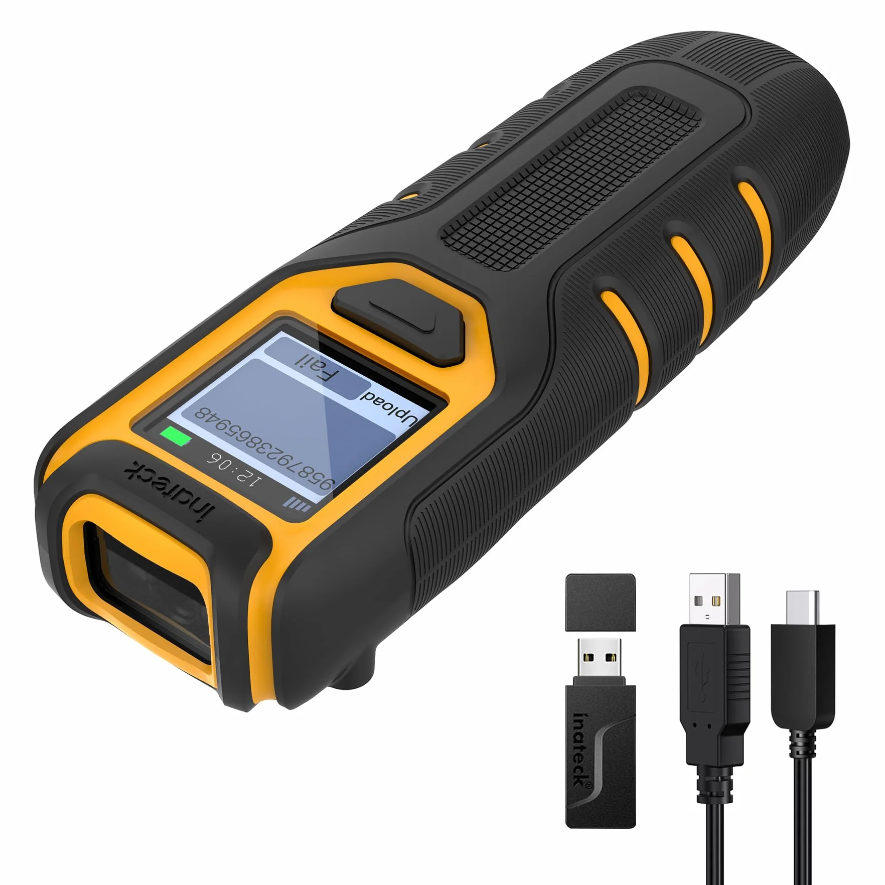 Inateck Lector de Códigos de Barras Inalámbrico Portátil 1D con Pantalla, Batería 1000 mAh de Larga Duración, 105 g, con App y SDK, Compatible con iOS Android PC POS, BCST-49