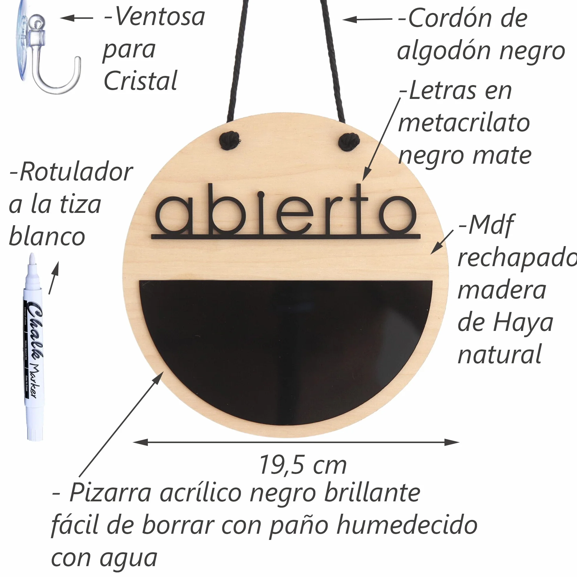 Smile BB- Cartel Abierto Cerrado con Pizarra para Tiendas, Negocios, Cartel de Horario Comercial, Vacaciones, Fabricado en España