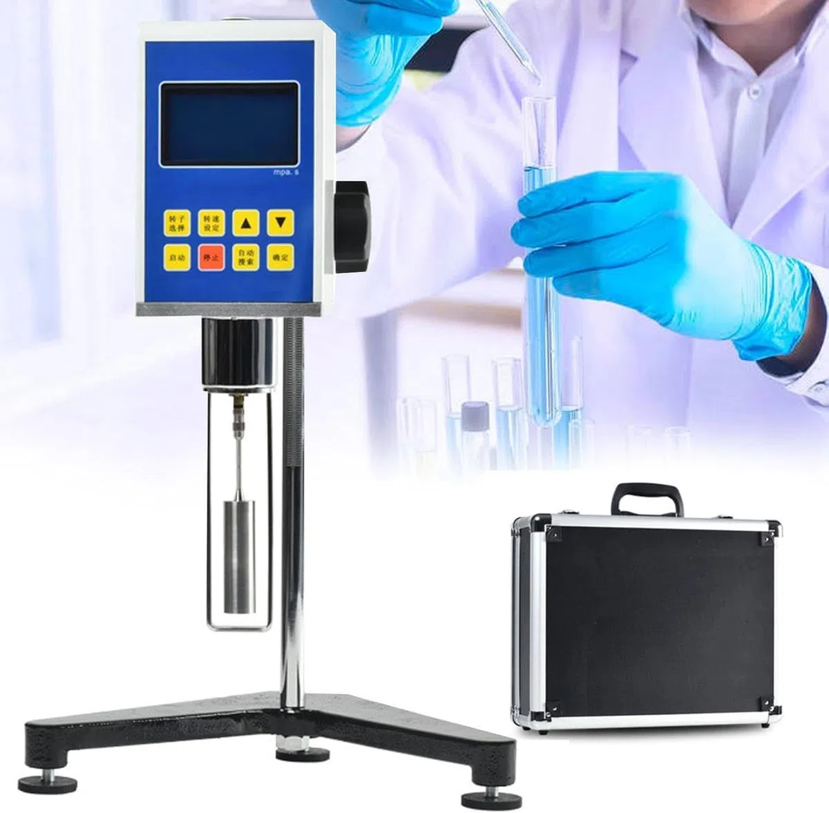 Medidor de fluidos, medidor de viscosidad para líquidos, viscosímetro de laboratorio, medidor de viscosidad rotacional digital, viscosímetro rotacional digital con 4 rotores, precisión: ±2,0 %. NDJ8S