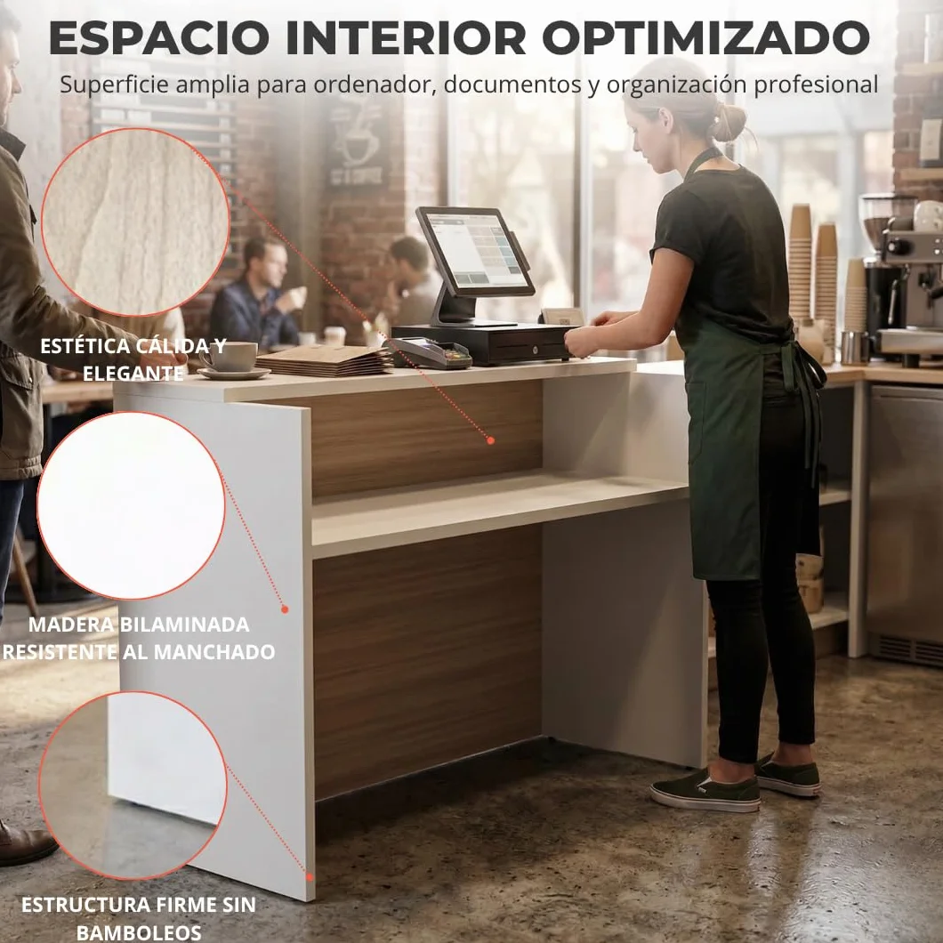 Mostrador Recepción Profesional Madera 25mm Grosor Mesa Oficina Peluquería Mueble con Estantería Acacia 120x105x50