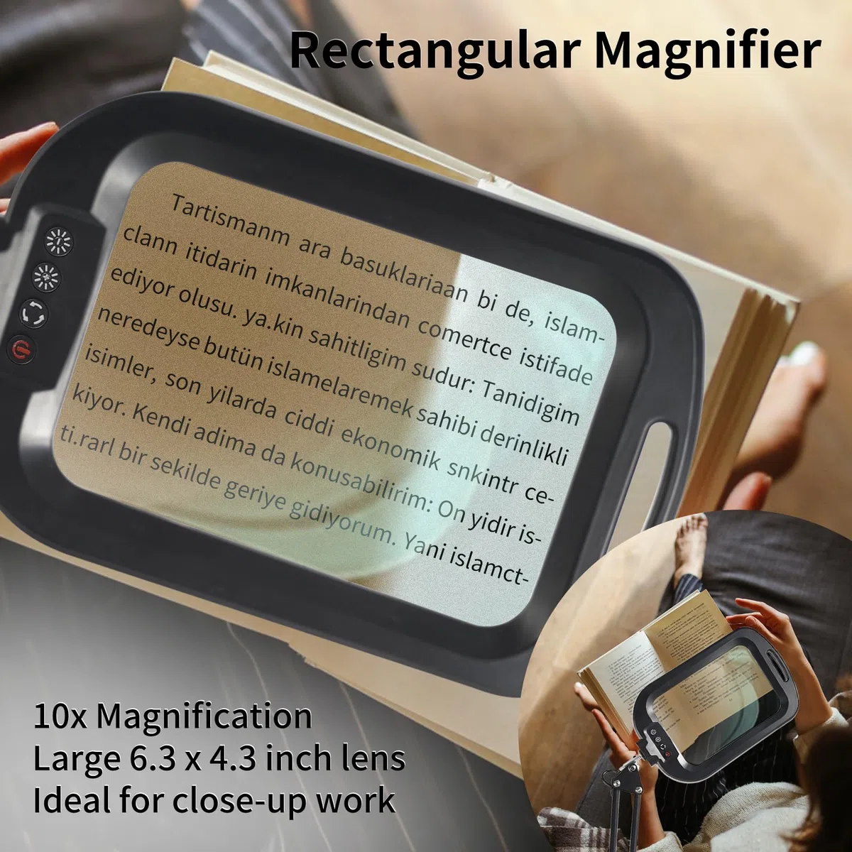 GABORISH 10 lupas de mesa con luz y soporte, lámpara de lupa rectangular con 60 LED, 5 modos de color y regulable, sin manos, lupa de pie con luz, 2 en 1, lámpara con lupa con abrazadera y base para