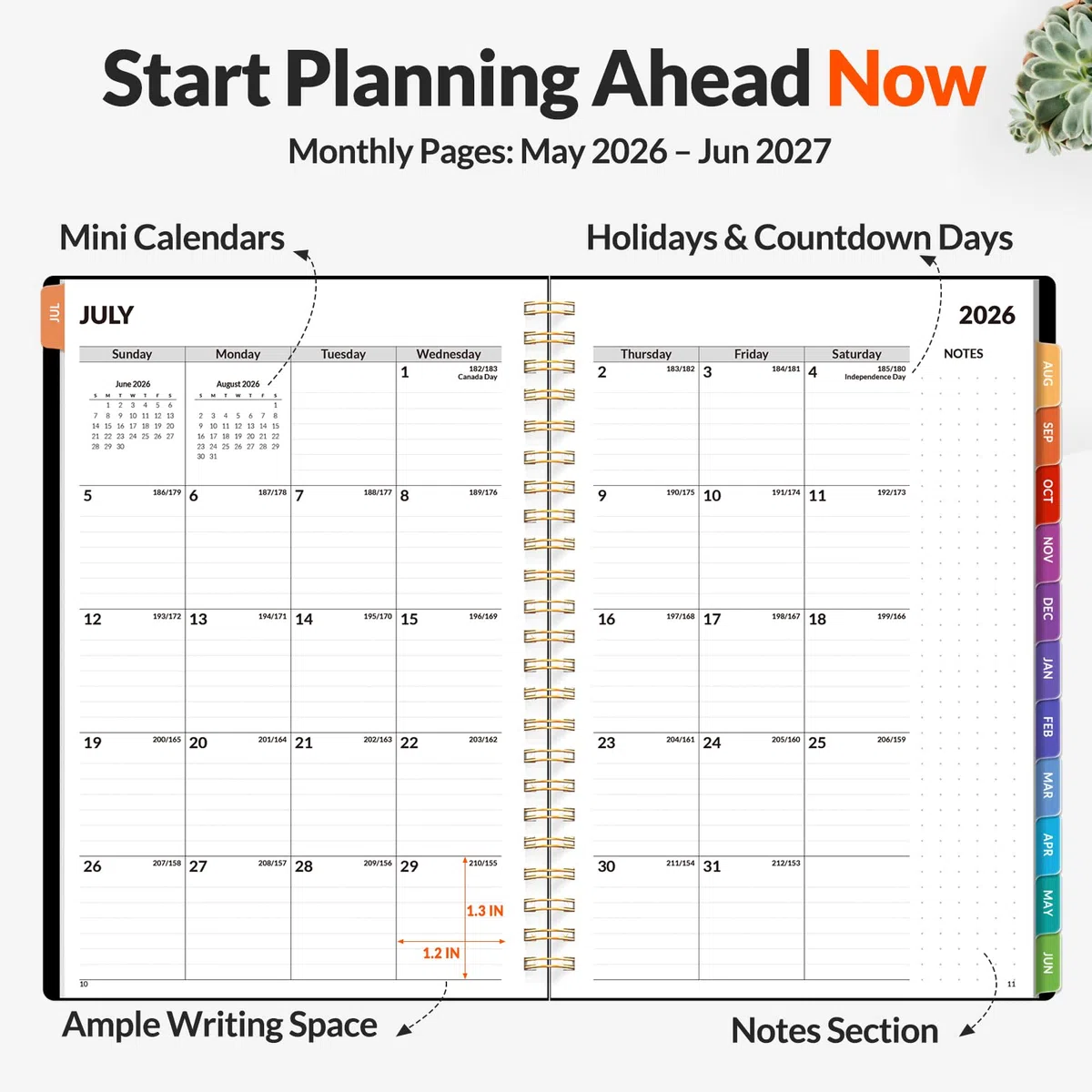 SUNEE Agenda académica semanal y mensual de 17 meses 2024-2025, de agosto de 2024 a diciembre de 2025, planificador diario de año escolar de 6.4 x 8.3 pulgadas con pestaña mensual, cubierta flexible,