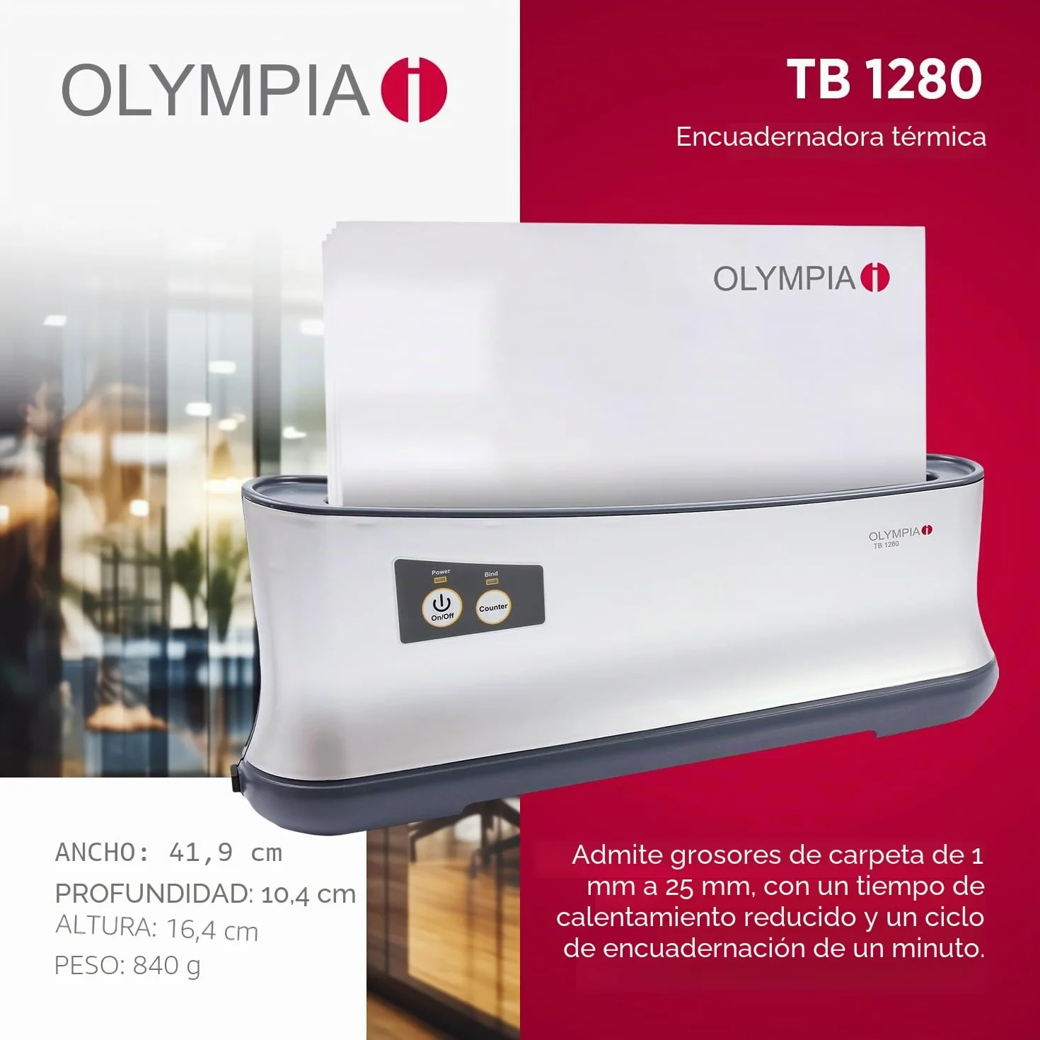 Olympia TBL 1280 Combo Máquina para encuadernación térmica, desconexión automática despues de 90 minutos