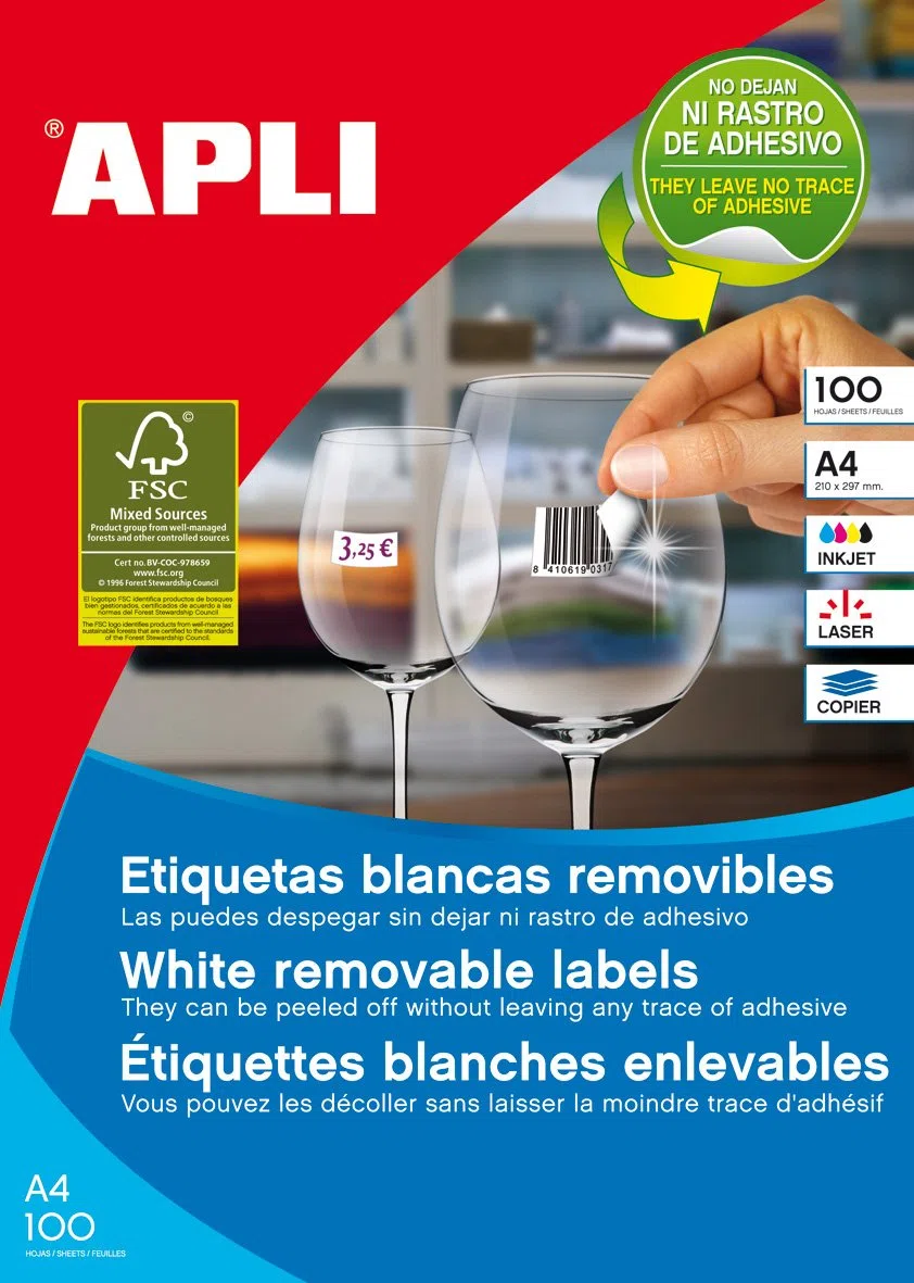 Apli Paper 3057 Etiquetas Adhesivas Blancas Multifunción Removibles 97,0x42,4 100H