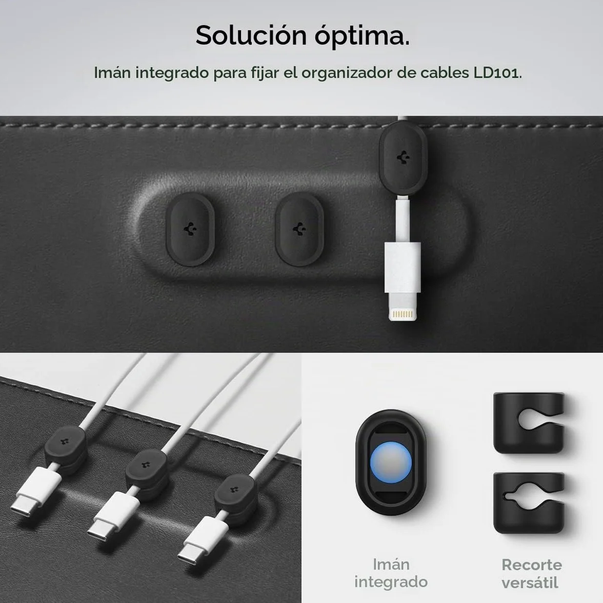 Spigen Alfombrilla de Escritorio Velo Vegan PU Cuero con Soporte Magnético para Cables y Base de Goma Antideslizante - Negro