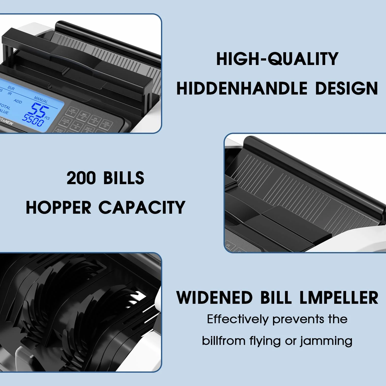 STANEW Contadora de Billetes, Multiple Counting Modes, UV/MG/IR Detección, >1000 PCS/Min, EUR/USD/GBP