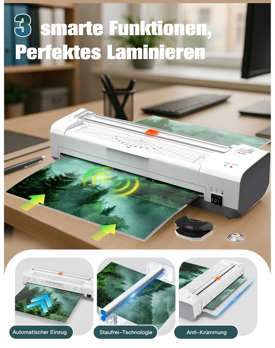 Plastificadora A3 de 13 pulgadas con introducción automática de papel, A3, laminado en frío y caliente, 20 láminas, juego 10 en 1 con cortador, recortador y redondeador de esquinas para oficina