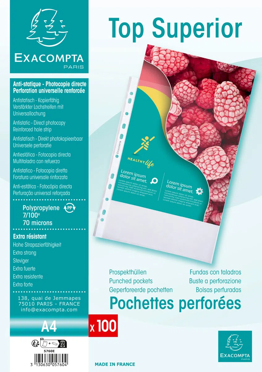 Exacompta 1000 fundas perforadas PP rugoso 7/100 mm incoloro