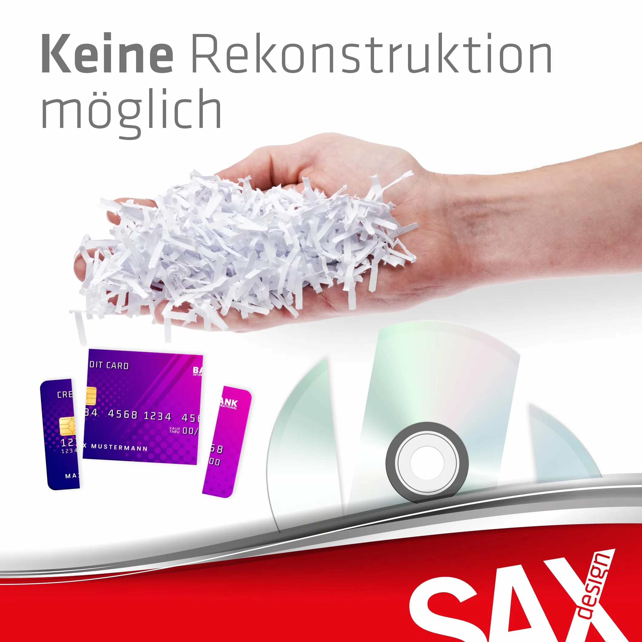 Sax Bruno Destructora de Papel: trituradora de 3 x 18 mm, Papel triturado, CD y Tarjetas, Apertura de Entrada de 220 mm, Capacidad A4 de 3,5 L, silencioso hasta 70 dB, Ideal para oficinas y