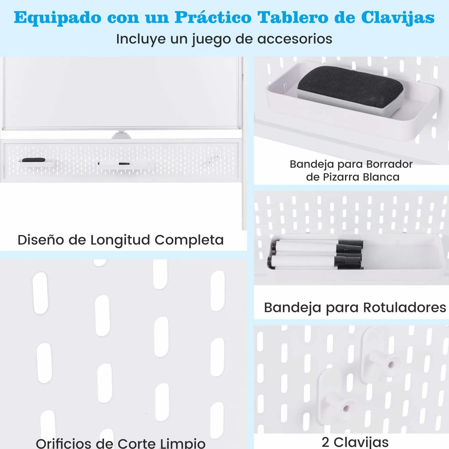COSTWAY Pizarra Blanca Magnética 120 x 90 cm, Pizarra Blanca Grande Doble Cara, Ruedas Bloqueables, Giro 360°, Altura Ajustable, Panel Perforado y Accesorios, Pizarra de Pie Hogar Oficina (Blanco)