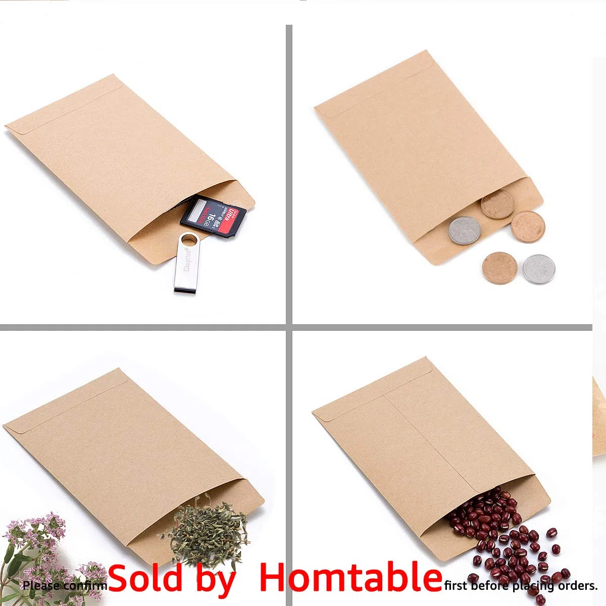 Paquete de 100 sobres de papel kraft para monedas pequeñas, sobres autoadhesivos de semillas de papel kraft, piezas pequeñas, sellos de almacenamiento, sobres para jardín, oficina o regalo de boda