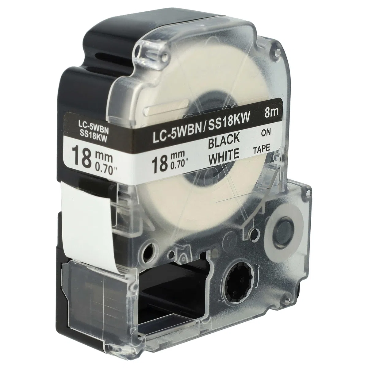 vhbw 50x cinta de escritura compatible con Epson LabelWorks OK900P impresora etiqueta 8m x 18 mm negro a blanco