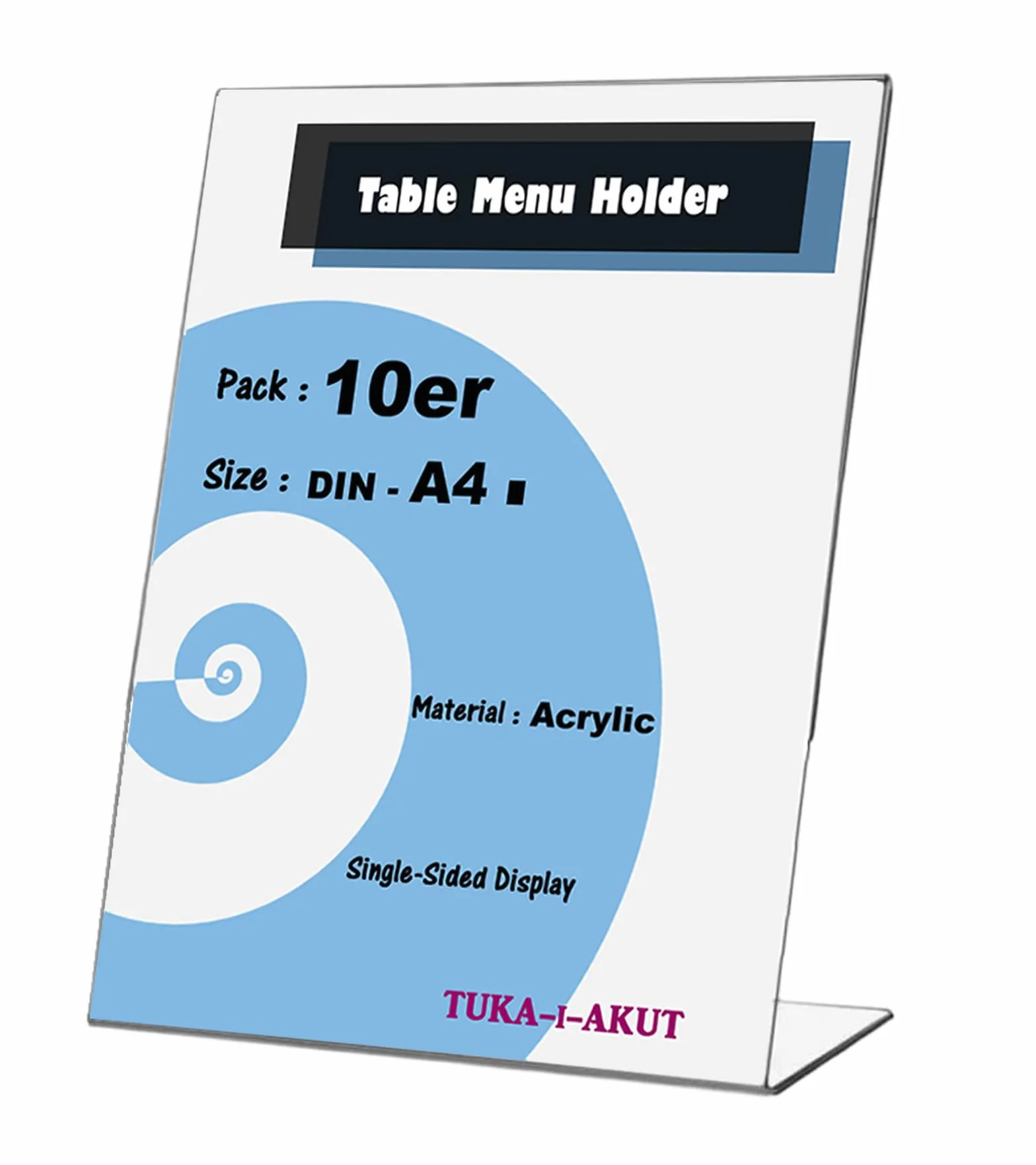 TUKA 10x Expositor de Mesa, A4 vertical, 2,5mm Acrílico Transparente, inclinado Soporte de sobremesa, Titular para Letreros de Folletos, Carteles, Fotos y Menús, Porta Carteles, TKD8200-A4-10x