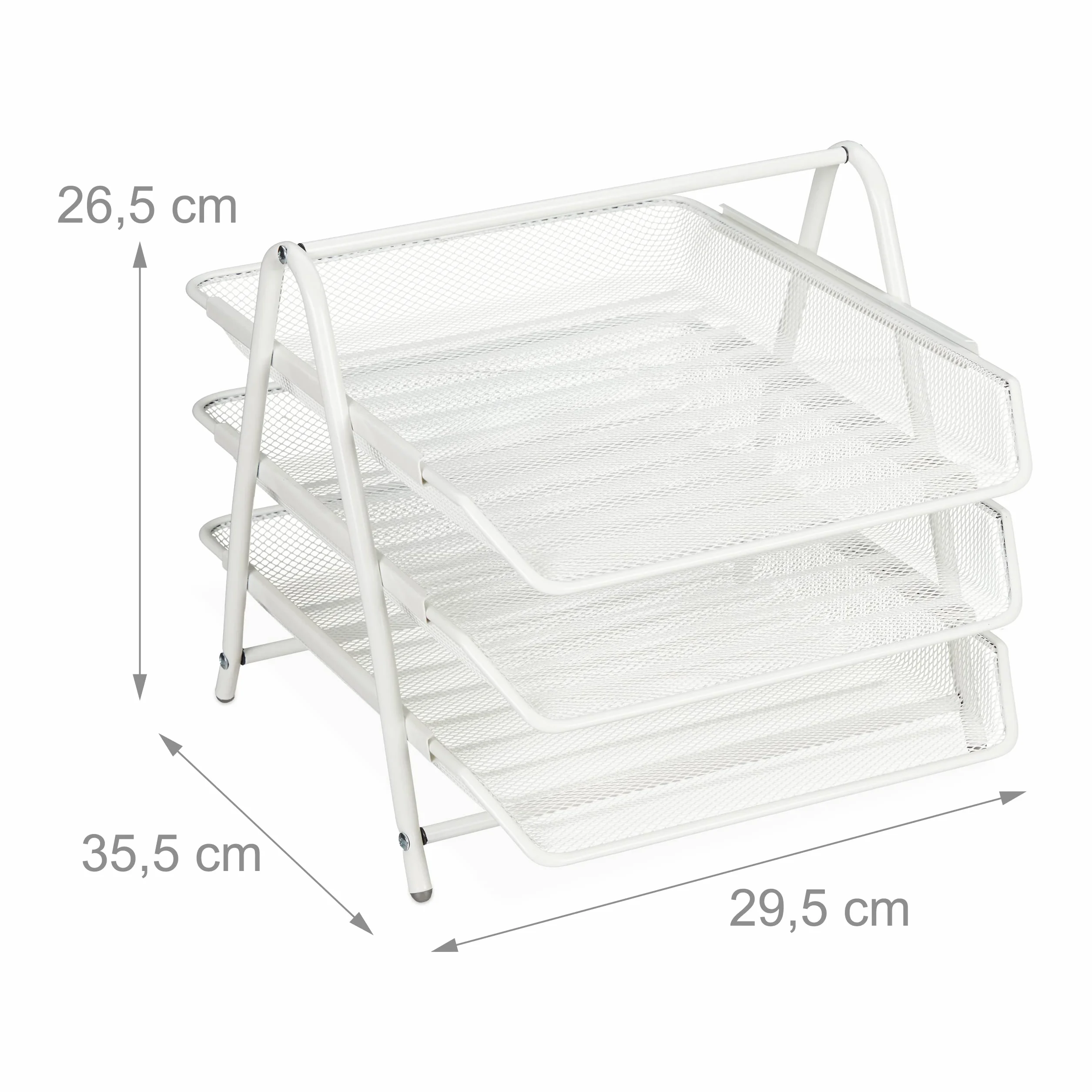 Relaxdays Organizador Oficina 3 Niveles, Bandeja Documentos Metal, Soportepara Papel A4, 26,5x29,5x35,5 cm, Blanco