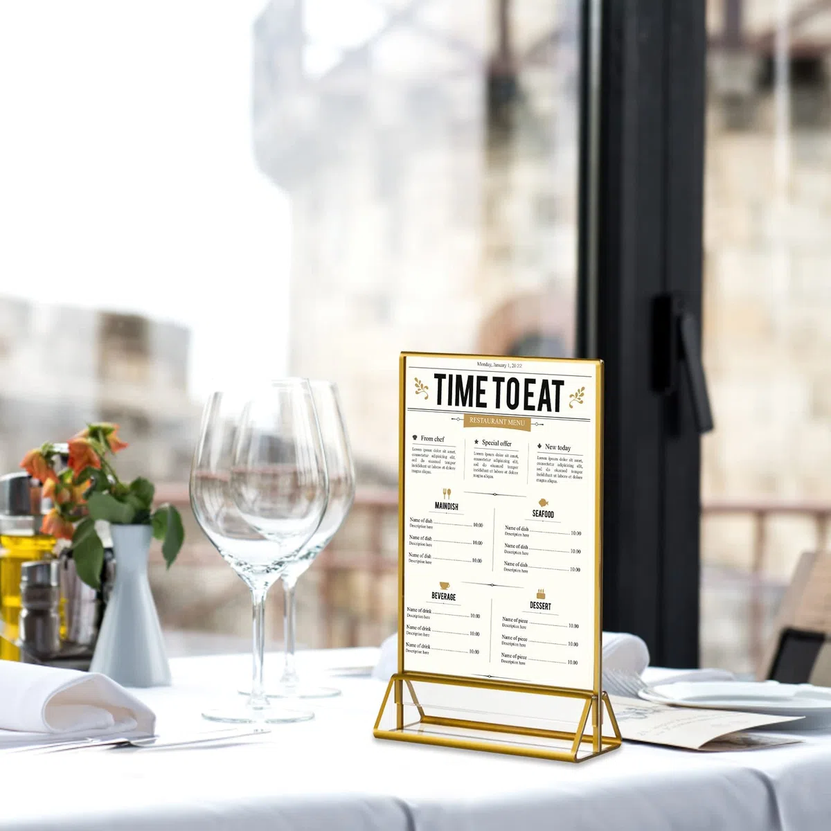 6 Piezas Menu Soporte con Borde Dorado,Soporte de Póster de Doble Cara,Soportes de números de Mesa de acrílico Dorado,para Restaurante,Menú,Foto o Anuncio