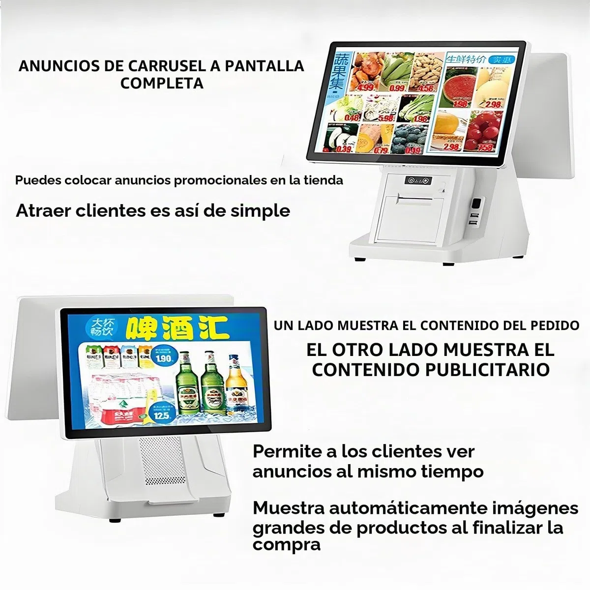 Sistemas TPV para restaurantes con Doble Pantalla táctil de 15,6 Pulgadas: Caja registradora Todo en uno para pequeños Negocios, 8 GB de RAM, 128 GB de SSD, Terminal de Pago para Tiendas